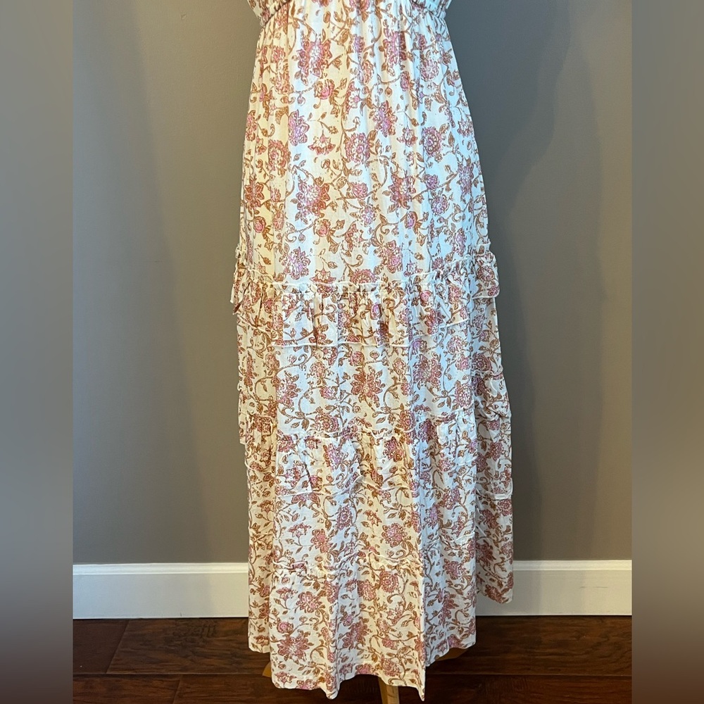 Japna Floral Ruffle Maxi Dress in Cream and Pink - Picture 4 of 9